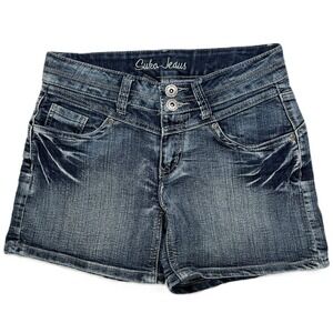 Suko Jeans Women's Low-Rise Double Button Jean Shorts Stretch Denim Blue Sz 4